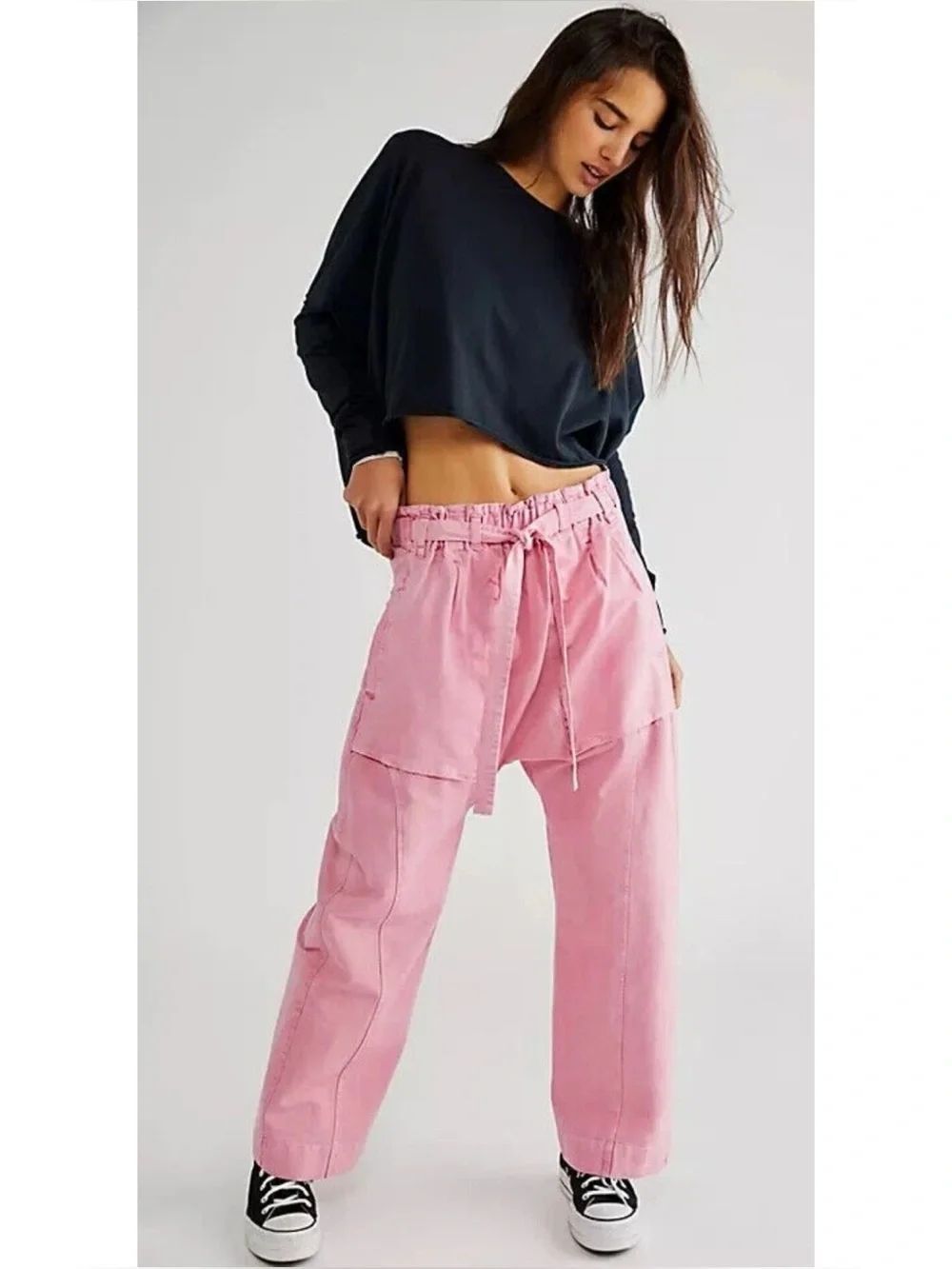 Free People Sky Rider Straight-Leg Pants Pocket Low Rise in Rose Bloom Size S